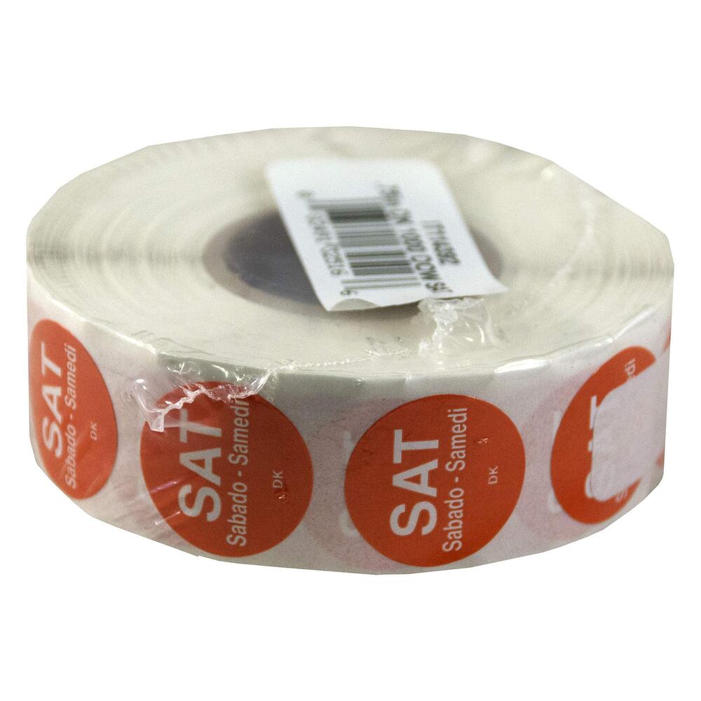 3954 IT1143926 Day of the Week 3/4" Circle Permanent Label, SAT Roll of